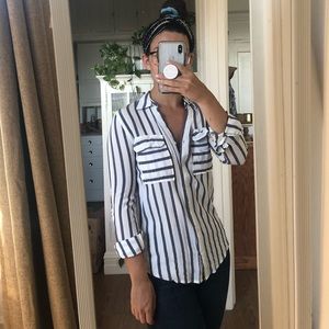 Striped long-sleeve button-up top